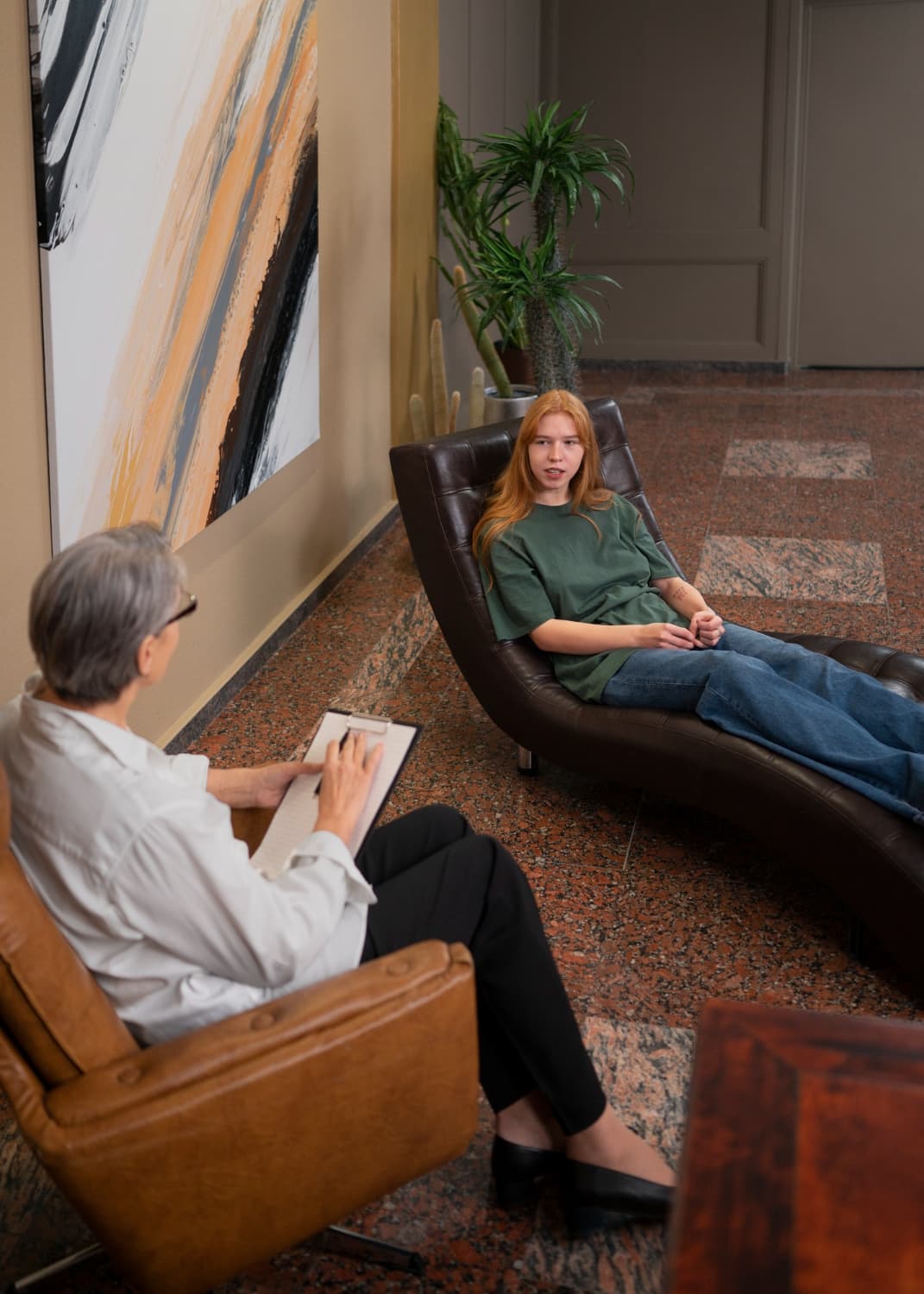 Peaceful therapy session — navigating life transitions
