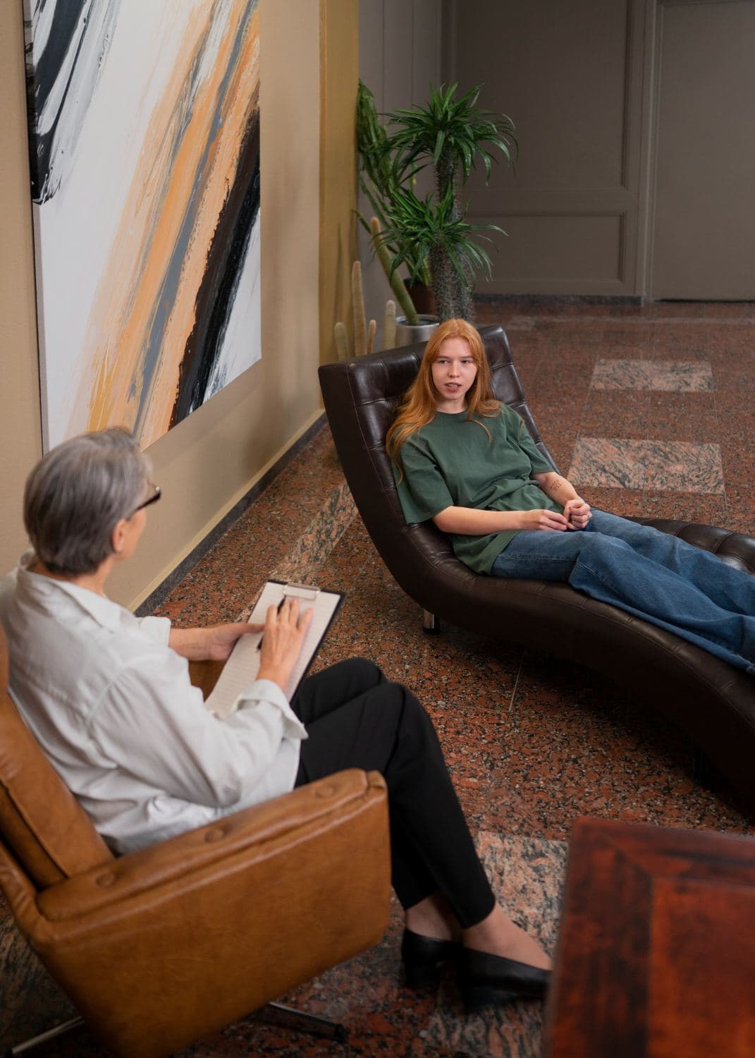 Peaceful therapy session — navigating life transitions